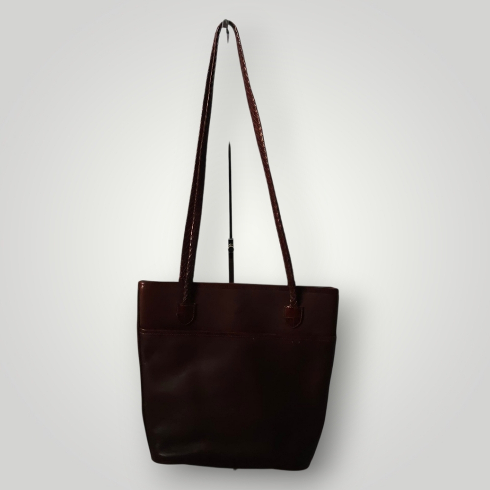 Brighton Leather Shoulder Tote Bag Brown Croc Embossed Trim Braided Straps Heart - Picture 5 of 12